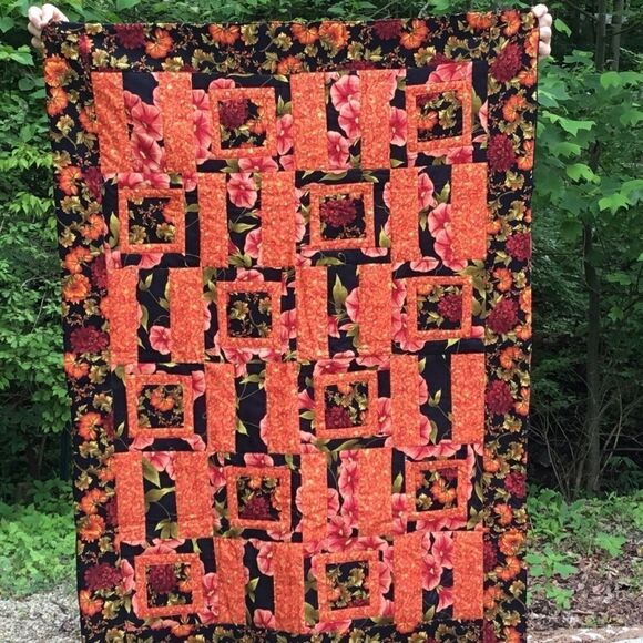 NWT Hand Crafted Orange Floral Quilt - Picture 1 of 16